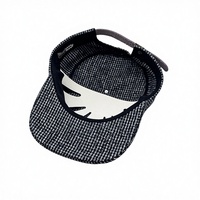 Casquette de baseball de luxe personnalisée à dessus plat en tissu de laine pied-de-poule avec sangle en cuir, logo brodé 3D, design pillbox, unisexe, décontractée