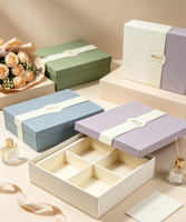Boîte cadeau en carton gris épaissi, écologique et réutilisable, avec couvercle intérieur en grille et joint décoratif pour l'emballage