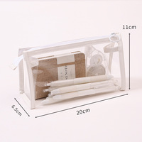 Étui à crayons transparent en PVC imperméable avec fermeture à bouton, pour le rangement de fournitures scolaires