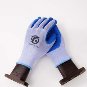 Gants de travail noirs en nylon jaune fluorescent bonne adhérence gant de sécurité froissé en latex gants de travail enduits de latex en caoutchouc - Product Image 4