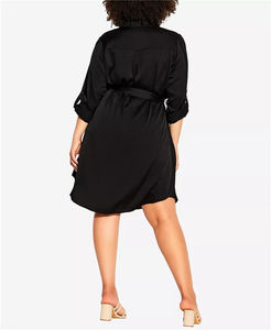 2025 été élégant gros femmes rose avant boutons retrousser demi manches genou longueur chemise robes avec ceinture - Product Image 3