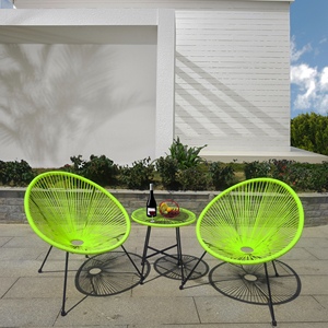 Set di 3 Sedie <span class=keywords><strong>Bistrot</strong></span> Gialle Intrecciate in Rattan con Tavolo in Vetro, Sedie a Uovo per Conversazione all'Aperto - Product Image 3