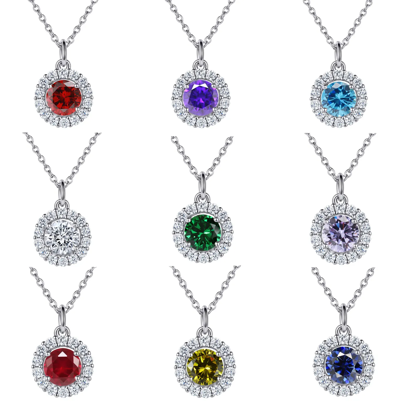 New Arrive Birthstone Crystal Pendant Original Design Women Jewelry 925 Sterling Silver Necklace