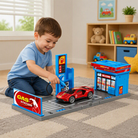 Maquette de station-service pliable à monter soi-même avec une petite voiture, trois couleurs assorties, design de scène de station-service simulée, 1 dollar