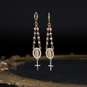 241196 bijoux de mode remplissage en or 14k trois couleurs longues boucles d'oreilles femmes religieuses boucles d'oreilles créoles - Product Image 2