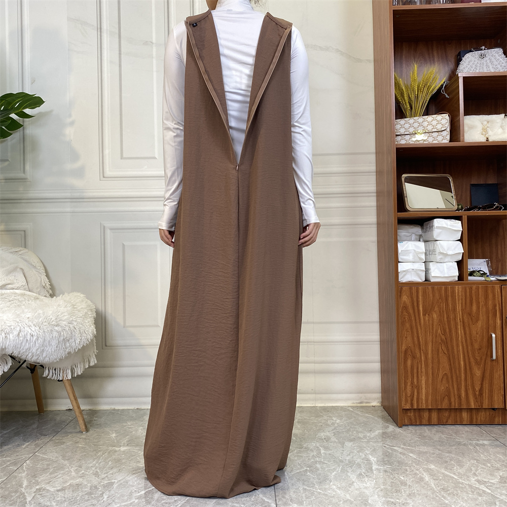 1956#[abaya+inner dress+hijab]muslim 3pcs open abaya set plain color outfit hijab 10 colors - CHAOMENG MUSLIM SHOP