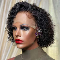 Perruque en cheveux humains à dentelle transparente, coupe pixie bouclée, prix d'usine, perruque à dentelle frontale transparente, coupe pixie pour femmes, vague profonde, perruque en cheveux humains pas chère