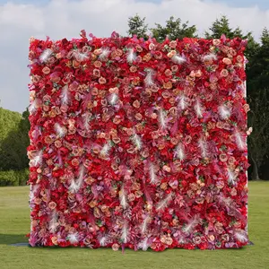 사용자 정의 3D 천 꽃 벽 결혼식 인공 실크 장미 꽃 벽 패널 배경 장식 인공 꽃 벽