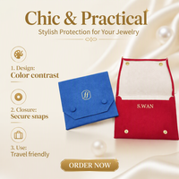 Pochette d'emballage de luxe en microfibre à bouton-pression avec logo personnalisé, pour bijoux, bagues, broches et colliers