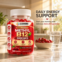 Gummies de Vitamine B12 au Methylcobalamine, Marque Privée, Supplément Personnalisé, 120 Unités, Saveur Cerise Naturelle, Vente Directe Usine