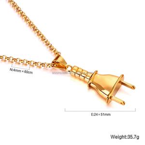 Collar de Acero Inoxidable 316L con Baño de Oro de 18k, Superficie Lisa, Estilo Hip Hop, Colgante con Cadena - Product Image 3