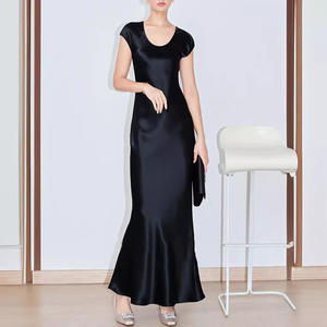 Robe <span class=keywords><strong>de</strong></span> soirée mi-longue en satin d'acétate importé OEM, coupe oblique à 45 degrés, col mandarin, taille empire vintage, ODM - Product Image 3