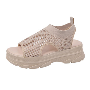Novas Sandálias Planas de Plataforma Grossa para Mulheres, com Tira no Tornozelo, Calçado Slip On, <span class=keywords><strong>Peep</strong></span> <span class=keywords><strong>Toe</strong></span>, Recortes em Malha, Respirável, Sandália Casual para Meninas - Product Image 6