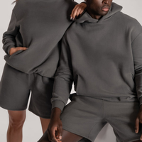Survêtement surdimensionné pour hommes en vrac couleur unie vierge personnalisé propre logo 100% coton Baggy 2 pièces ensembles de survêtements unisexes