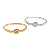 Bracelet minimaliste transfrontalier en acier inoxydable plaqué or, résistant à la décoloration, avec rayures et motif circulaire géométrique, style jonc