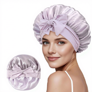 Bonnet de Douche en Ruban de Soie Personnalisé avec Logo, Bande Luxueuse Double Couche pour Cheveux Bouclés, Bonnet de Nuit Réglable pour Femmes aux Cheveux Naturels - Product Image 1