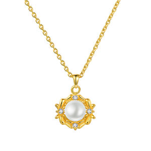 S925 Sterling Silver Fine <strong>Pendant</strong> <strong>Necklace</strong> for Women Elegant Simple Design Gold-Plated Flower Clavicle Chain Versatile <strong>Pearl</strong> - Product Image 1
