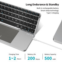 Keyboard dapat diisi ulang, dengan Touchpad Keyboard nirkabel lipat dengan dudukan sarung pelindung untuk iPad Tablet Smartphone