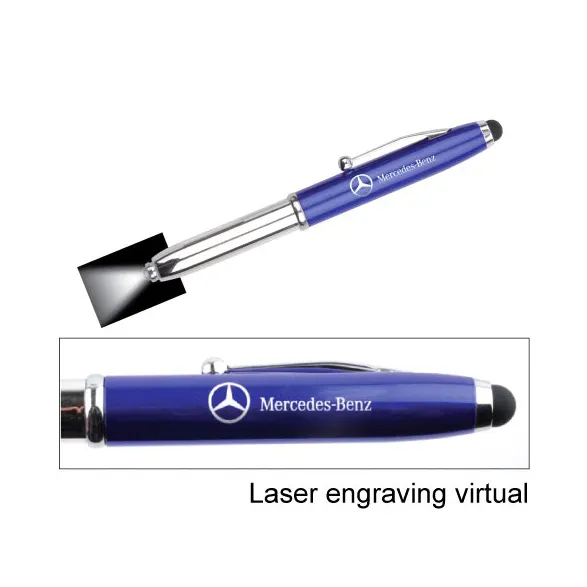 Đẩy Hành Động Led Flashlight Torch Tùy Chỉnh Laser Khắc Logo Nhôm Kim Loại Màn Hình Cảm Ứng Stylus Ball Point Pen