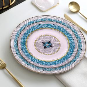 Halloween VIP personalizar nórdico redondo plano Rosa floral abeja Hotel blanco elevar borde cerámica pan plato dorado - Product Image 3