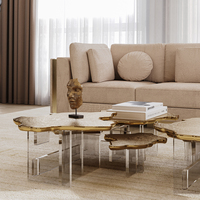 Table basse moderne en laiton de haute qualité avec textures simples, design personnalisé pour mobilier de maison en acrylique