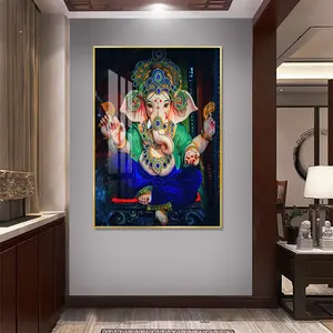 Religiöse Messing Statue von Lord Ganesh gerahmte Malerei Indische Götter Kunst 5D Diamant Kristall Porzellan Malerei Wand dekoration
