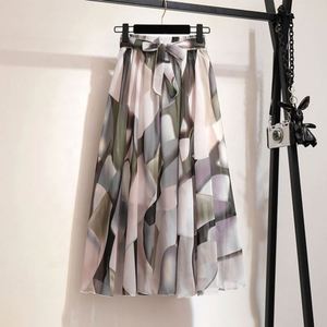 Jupes midi en mousseline à imprimé floral pour femmes, élégantes avec nœud, pour le printemps et l'été, robe de plage, taille haute, jupe décontractée pour femmes - Product Image 6