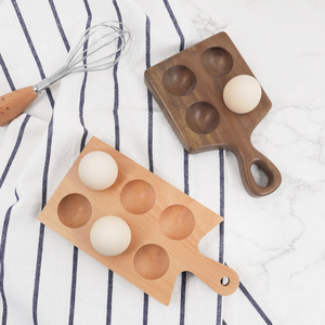 Plateau à œufs en bois massif naturel avec poignée ergonomique, <span class=keywords><strong>support</strong></span> à œufs de qualité alimentaire à 4/6 compartiments pour le rangement en cuisine et le service à domicile - Product Image 4