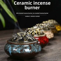 Brûleur d'encens antique en alliage et céramique, porte-encens en métal pour encens en spirale, plaque de brûleur d'encens d'intérieur pour la méditation et la décoration de salle de thé