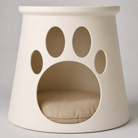 Table basse ronde pour chat, en panneau écologique E0, base en fer avec empreinte de patte, maison pour chat, blanc crème, noir charbon, 60/70/80 cm, YAOYUE