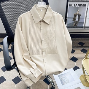 Nuova <span class=keywords><strong>camicia</strong></span> da <span class=keywords><strong>uomo</strong></span> a maniche lunghe alla moda abito plissettato alla moda alla moda Slim Fit leviga la Silhouette per le prestazioni del pranzo di nozze - Product Image 4