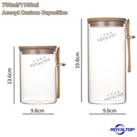 Récipients alimentaires pour la maison, transparents, 700 ml/26 oz, en verre borosilicate, pot de conservation avec cuillère en bois et couvercle en bambou pour pâtes, farine, thé, café