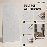 Panneau mural SPC moderne MORLENX, aspect pierre blanc-gris, imperméable, grand format, revêtement pour appartement, cuisine et intérieur d'hôtel