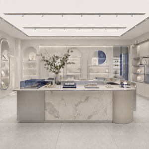 Aménagement intérieur de la boutique phare de bijouterie, comptoir d'accueil personnalisé, vitrine en verre, projet de décoration et d'aménagement complet pour la vente au détail - Product Image 1