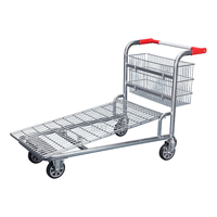 Chariot de manutention à grande poignée pour entrepôt, chariot à roulettes logistique en acier