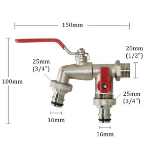 <span class=keywords><strong>Robinet</strong></span> bibcock en alliage de zinc durable avec corps fileté interne pour machines à laver, réservoirs d'eau, conduites, deux sorties, couleur argent - Product Image 2