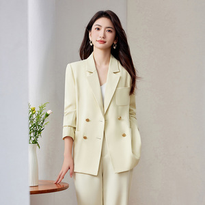 Women's Double-breasted Suit Set Solid Color Satin Anti-wrinkle Professional Casual Wear - Product Image 1