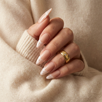 Extensions d'ongles à presser en ABS, longues, style français, forme amande, pré-conçues, réutilisables, avec colle, pour usage en salon de manucure