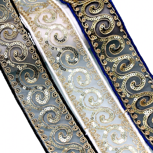 Larghezza 4.5 cm nastro di pizzo stile etnico retrò tulle paillettes codice a barre Golden Corded ricamo pizzo trim per accessori di abbigliamento - Product Image 1