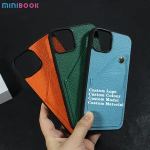 Minibook الفاخرة متعددة الوظائف بطاقة فتحات محفظة Mobile عودة غطاء الهاتف حقيبة لهاتف أي فون 13 14 جلد طبيعي حالة