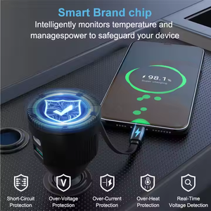 Chargeur de téléphone de voiture rétractable d'usine 72W câble USB C intégré chargeur de voiture USB à charge rapide pour <span class=keywords><strong>IPhone</strong></span>/Android/<span class=keywords><strong>CarPlay</strong></span> - Product Image 5