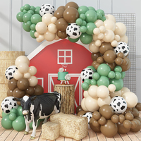 Kit d'arche de guirlande de ballons vert sauge, marron, beige, ballons en latex à imprimé vache, décoration de fête sur le thème de la ferme pour baby shower et 1er anniversaire
