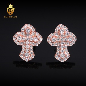 Ready to Ship Fine Jewelry Rose Gold Plated 925 Sterling <strong>Silver</strong> Vvs Moissanite Cross <strong>Small</strong> Earrings <strong>Stud</strong> for Man Women - Product Image 5