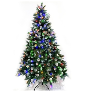 Prelit nhân tạo Cây giáng sinh đổ xô phun trắng tuyết cây với Pine Cone trang trí - Product Image 1