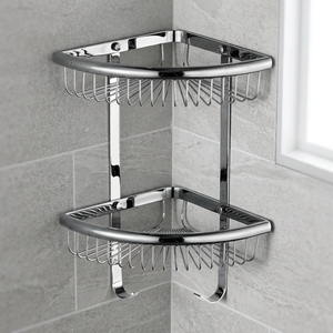 Beelee Dual Tier Metal Wall-Mounted Corner Bathroom <b>Shower</b> <b>Holder</b> and <b>Shampoo</b> Rack with Shelf - Product Image 4