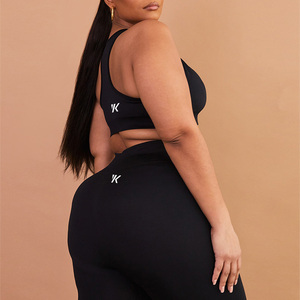 Ensemble soutien-gorge et legging de <span class=keywords><strong>sport</strong></span> 220 g/m² léger polyester spandex <span class=keywords><strong>grande</strong></span> <span class=keywords><strong>taille</strong></span> noir dos nageur vêtements pour femmes - Product Image 3