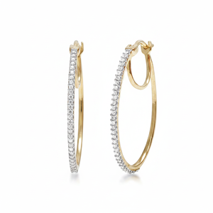 Pendientes de diamantes de aro grande de corte brillante redondo Real 100% para mujer diseño clásico de oro amarillo de 10K - Product Image 2