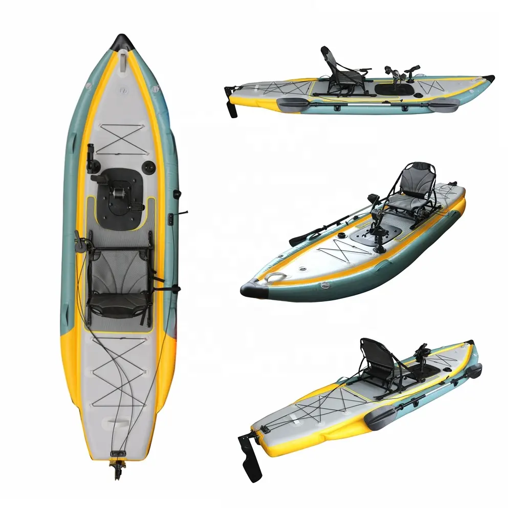 Vicking 2024, Pedal de pesca inflable de un solo asiento, Kayak, barco con sistema de timón, asiento de aluminio, de PVC Material, peso ligero