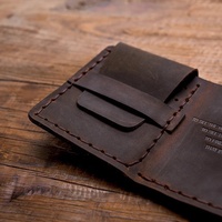 Dompet Pendek Lipat Tiga Kulit Asli Crazy Horse Buatan Tangan Tanpa Merek dari Pabrik Dompet Guangzhou untuk Pria
