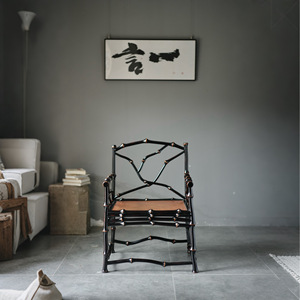 Fauteuil en bambou de style chinois, dossier rond, fait main, Wabi Sabi, chaise de salon - Product Image 3